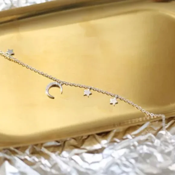 S925 sterling silver crescent moon stars bracelet - Picture 7 of 8